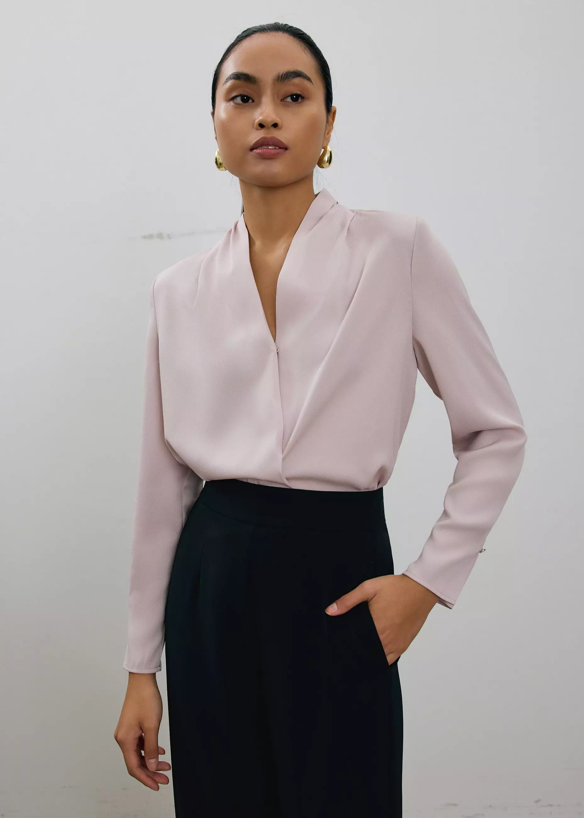 Atasan Wanita - RuchedReady® Ada V-neck Satin Wrap Blouse