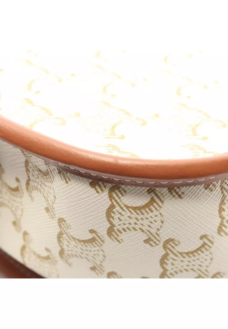 Pre-Loved Celine Folco medium bag Triomphe Shoulder bag PVC leather white Brown