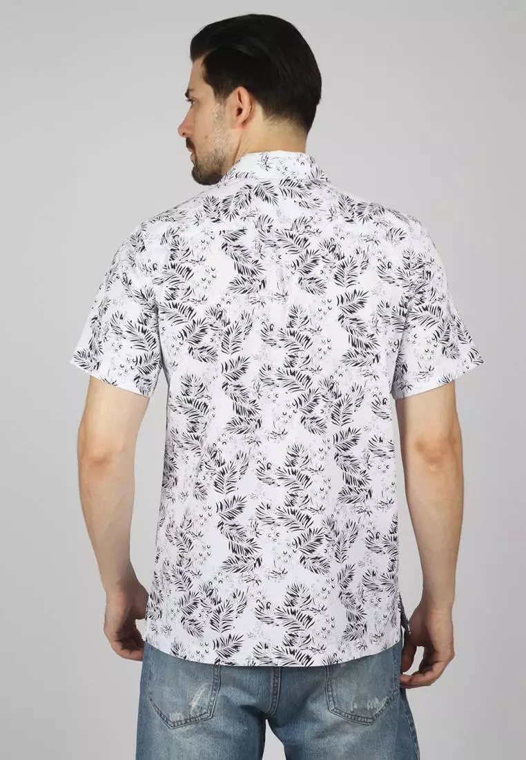 Kemeja Ethan White Lengan Pendek Print Zebb White