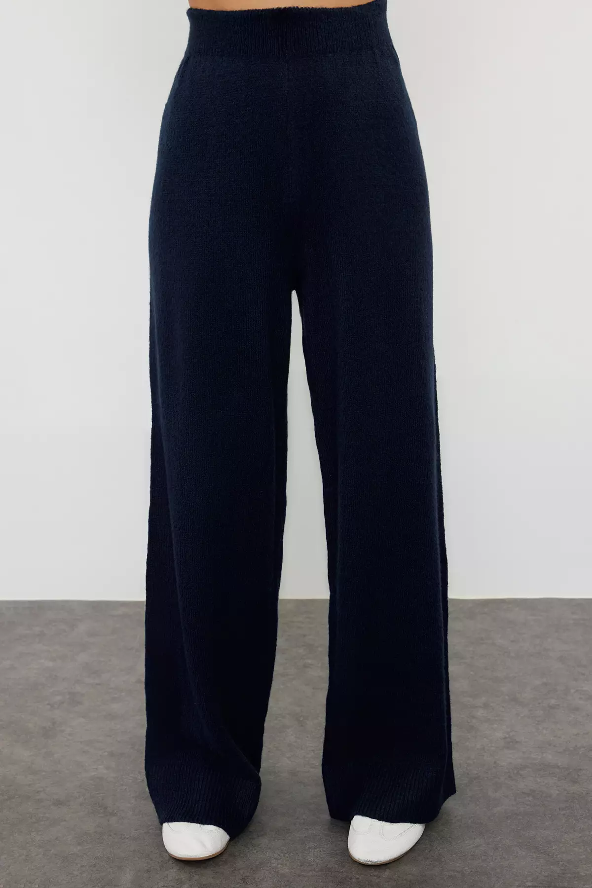 Petrol Crop Wide Pattern Double Breasted Tie Detailed Knitwear Top-Bottom Set