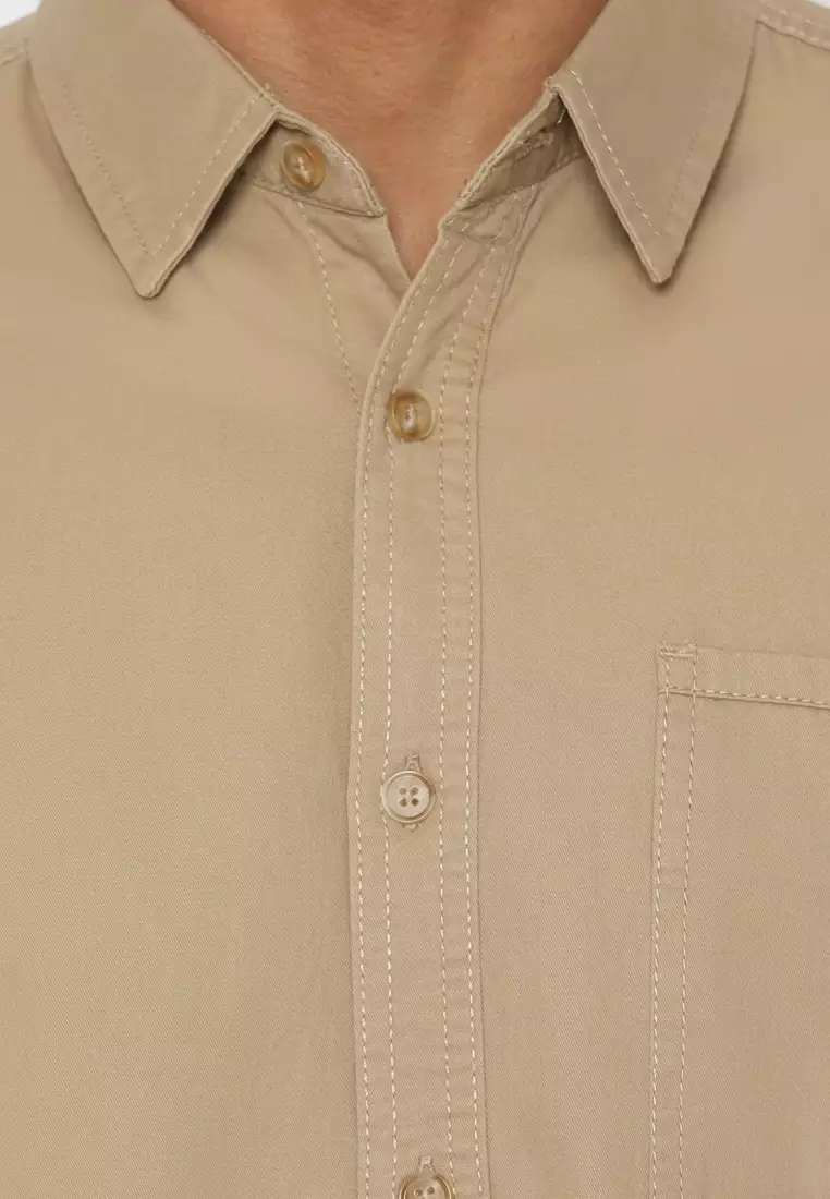 POLICE Kemeja Polos Cotton Khaky Regular Fit Pria