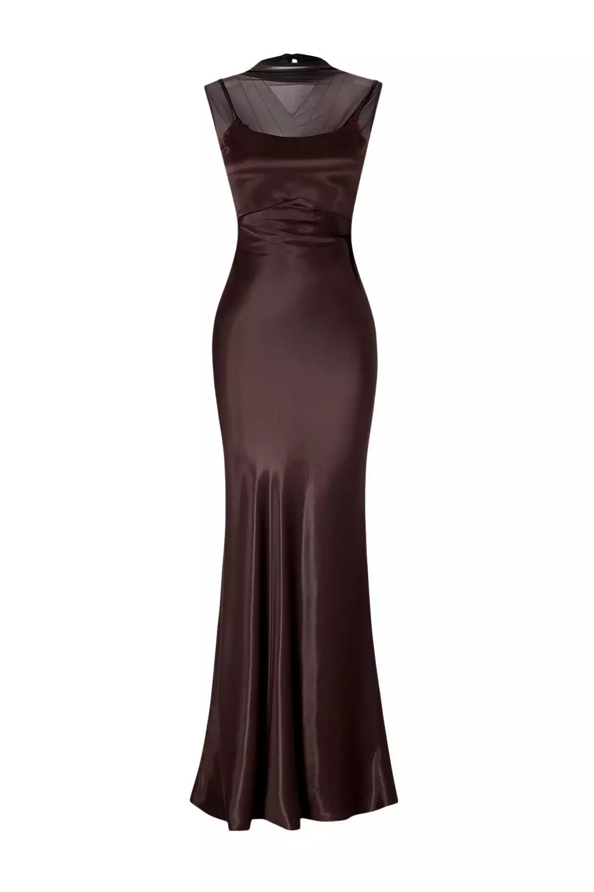 Brown Plain Satin Maxi Evening Dress & Graduation Gown Tprss26Ae168