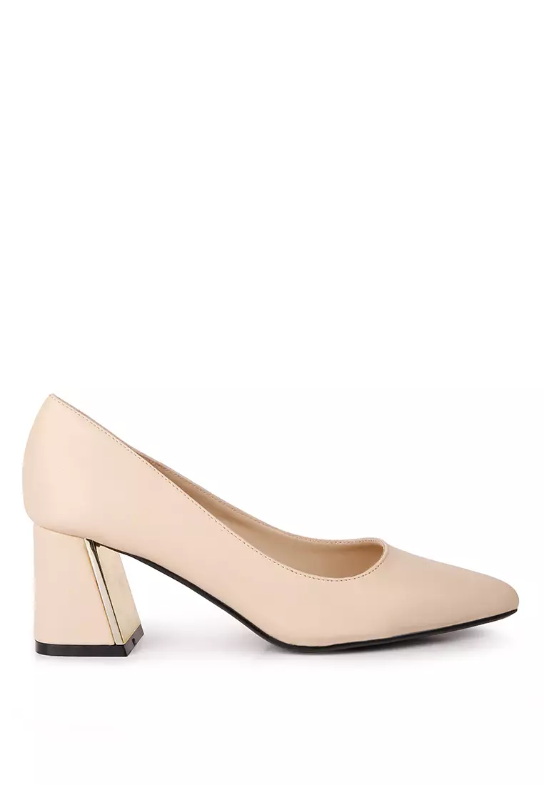 Discount on London Rag  shoes - SKU: Beige Metallic Detail Block Heel Pumps