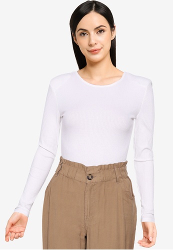 ONLY white Simple Long Sleeves Shoulder Body Top 05E8EAA42A7A8DGS_1