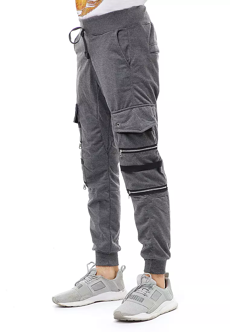 Locko Long Pants Celana Jogger Pria Zipper Design Material Baby Terry ORIGINAL - Dark Gray