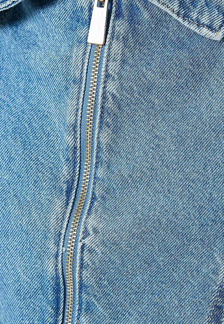 Halter Neck Denim Crop Top Zippered Backless Slim Fit