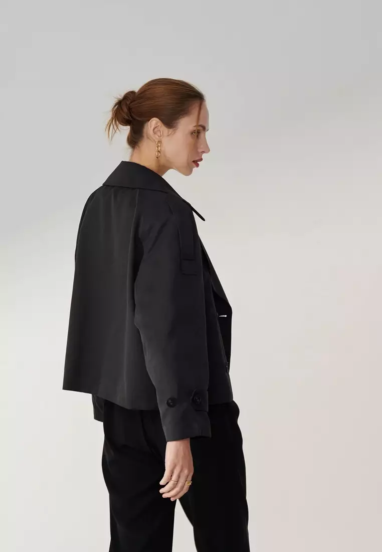 深藍短風衣外套