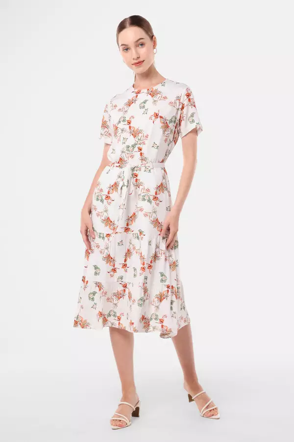 MINIMAL - Tangled - Dress Rayon Motif Bunga - White