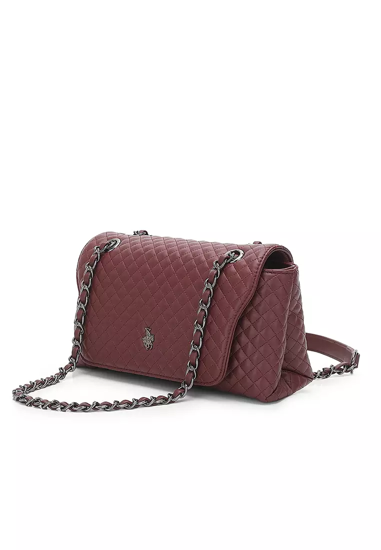 Women's Quilted Sling Bag / Crossbody Bag - Wine Red