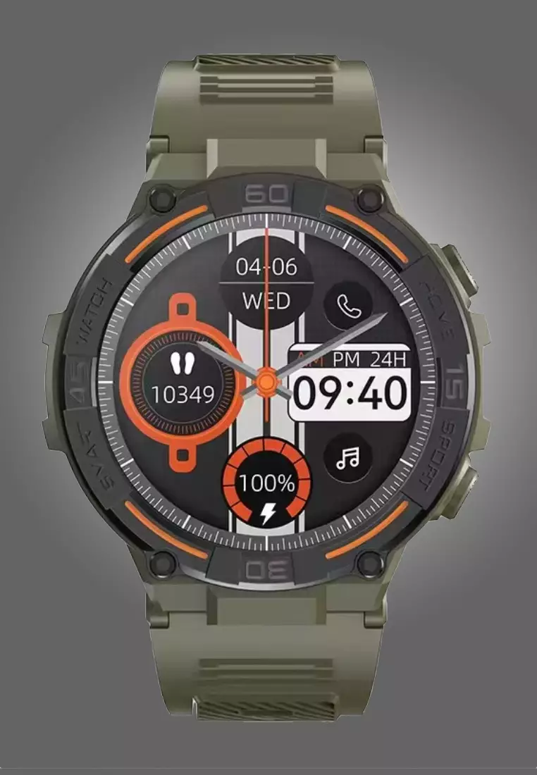 Unisex IOS/Android Green SmartWatch with Green Rubber Strap