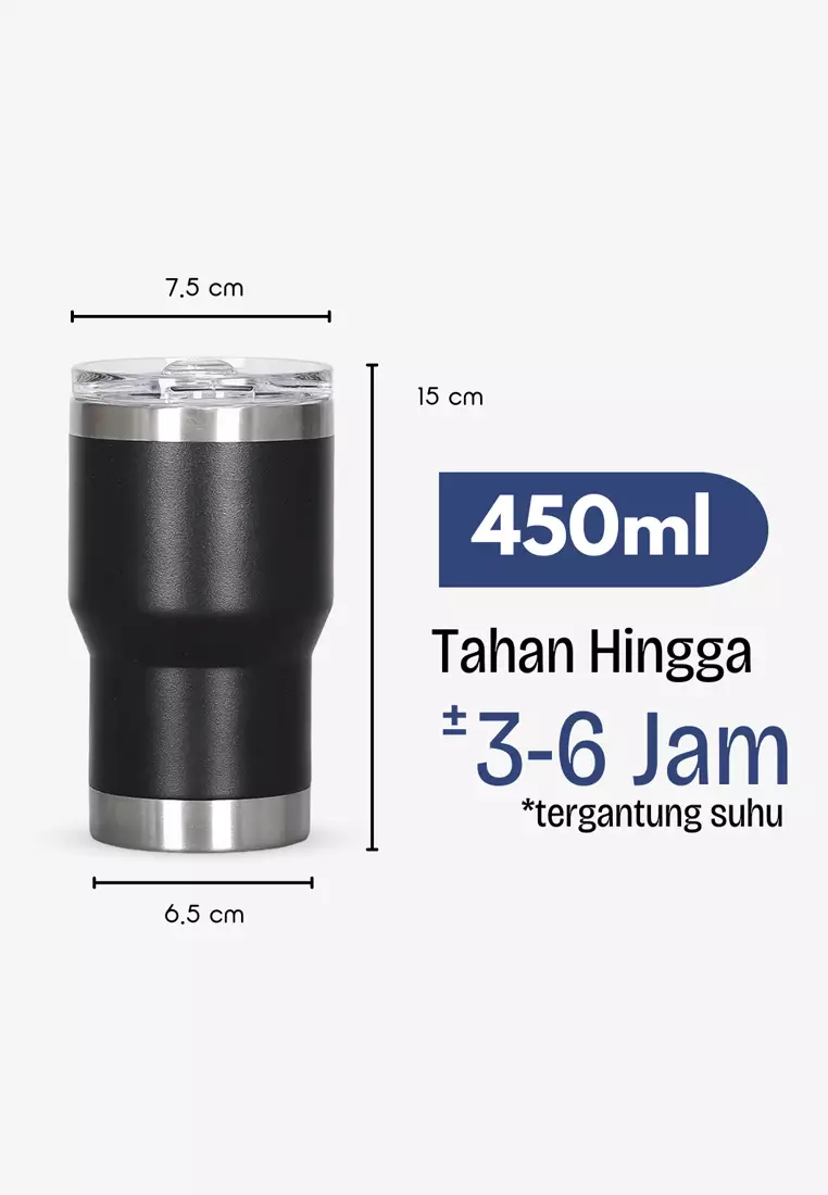 Wakakids Botol Minum Stainless Steel Termos Cup Vacuum Insulated Mug Tumbler Mobil Minimalis Simple 450ml K4016 Venrc Putih
