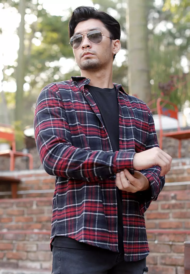 OXCON Extra Comfort Authentic Flannel Shirt Black Red