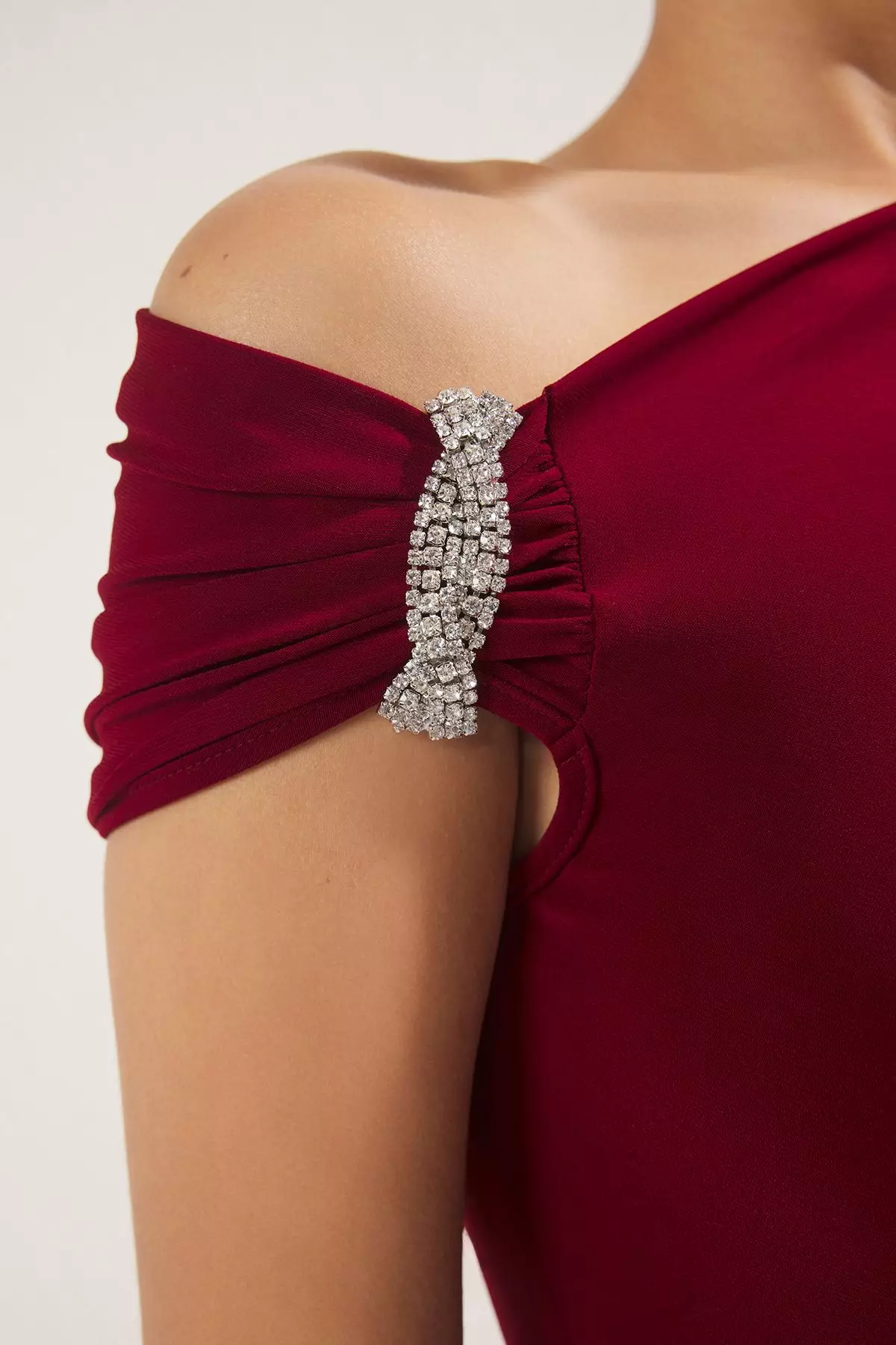 Burgundy Body-fitting Stone Accessory Woven Long Elegant Evening Night Graduation Dress TPRSS24AE00224