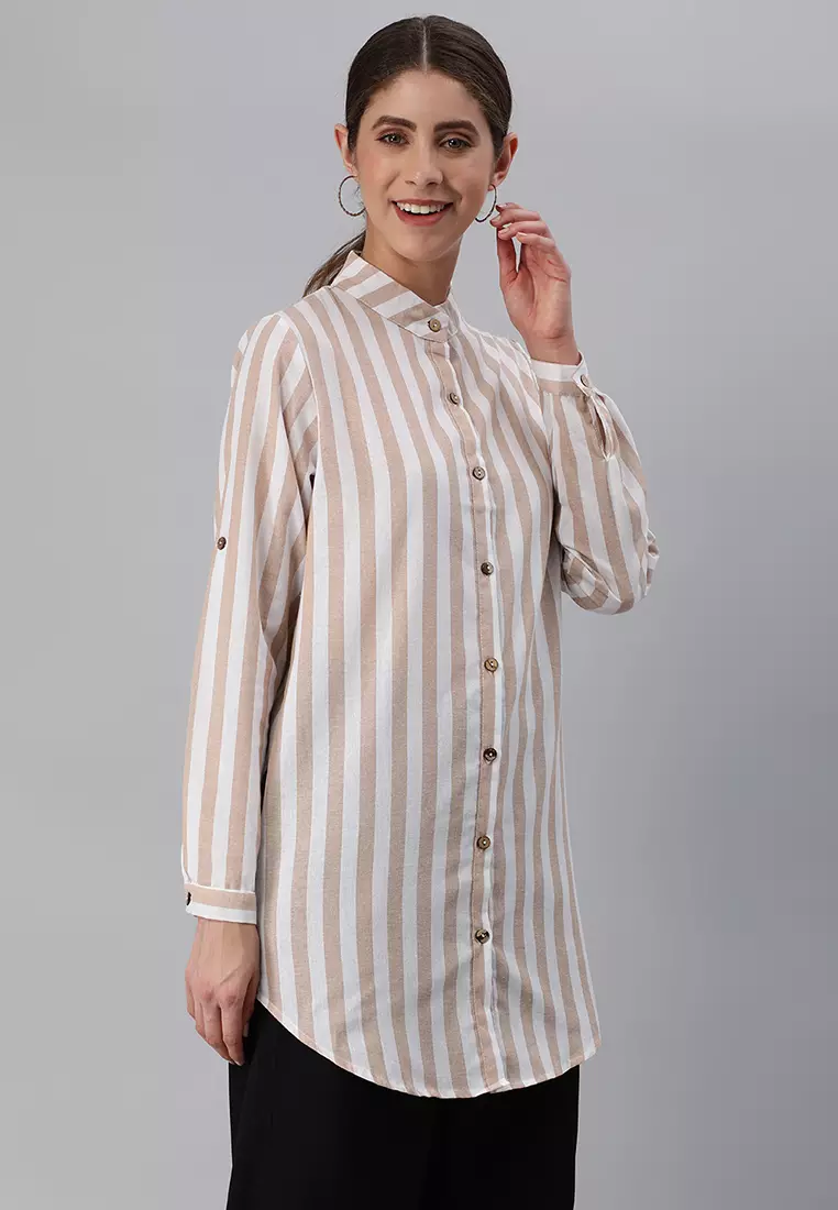 Khaki Striped Long Sleeve Shirt