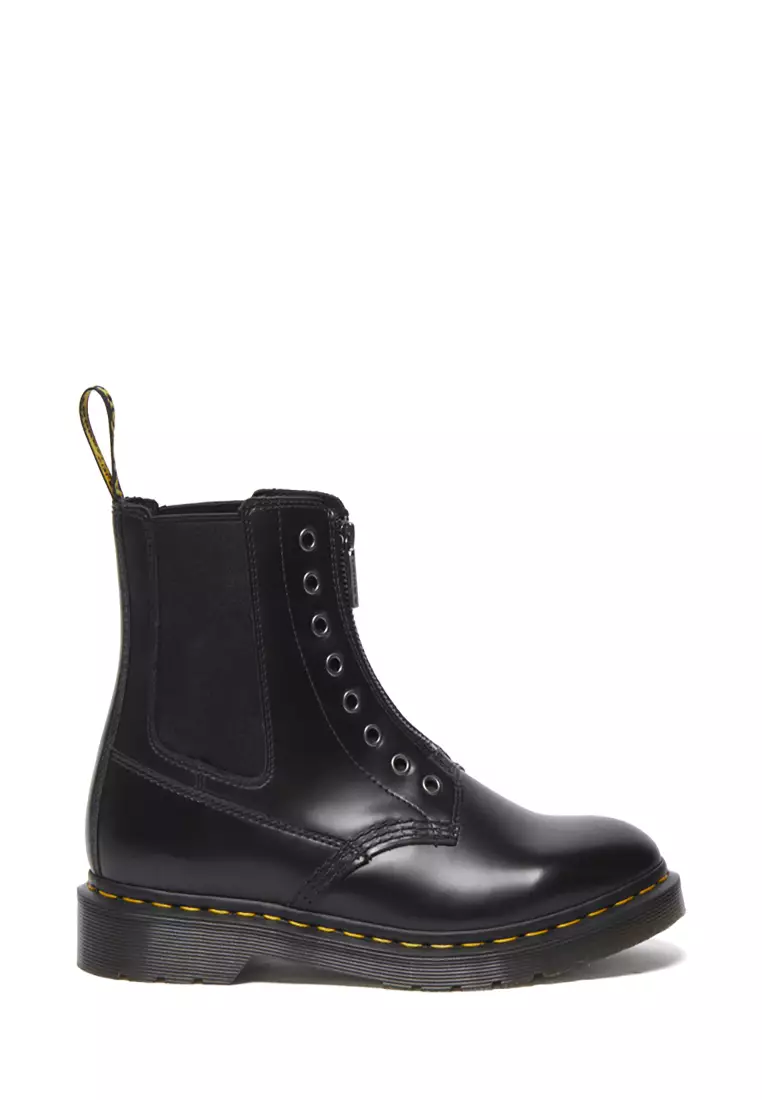 Discount on Dr. Martens  shoes - SKU: 1460 Gusset Polished Smooth Leather Lace-Up Boots Black - Men