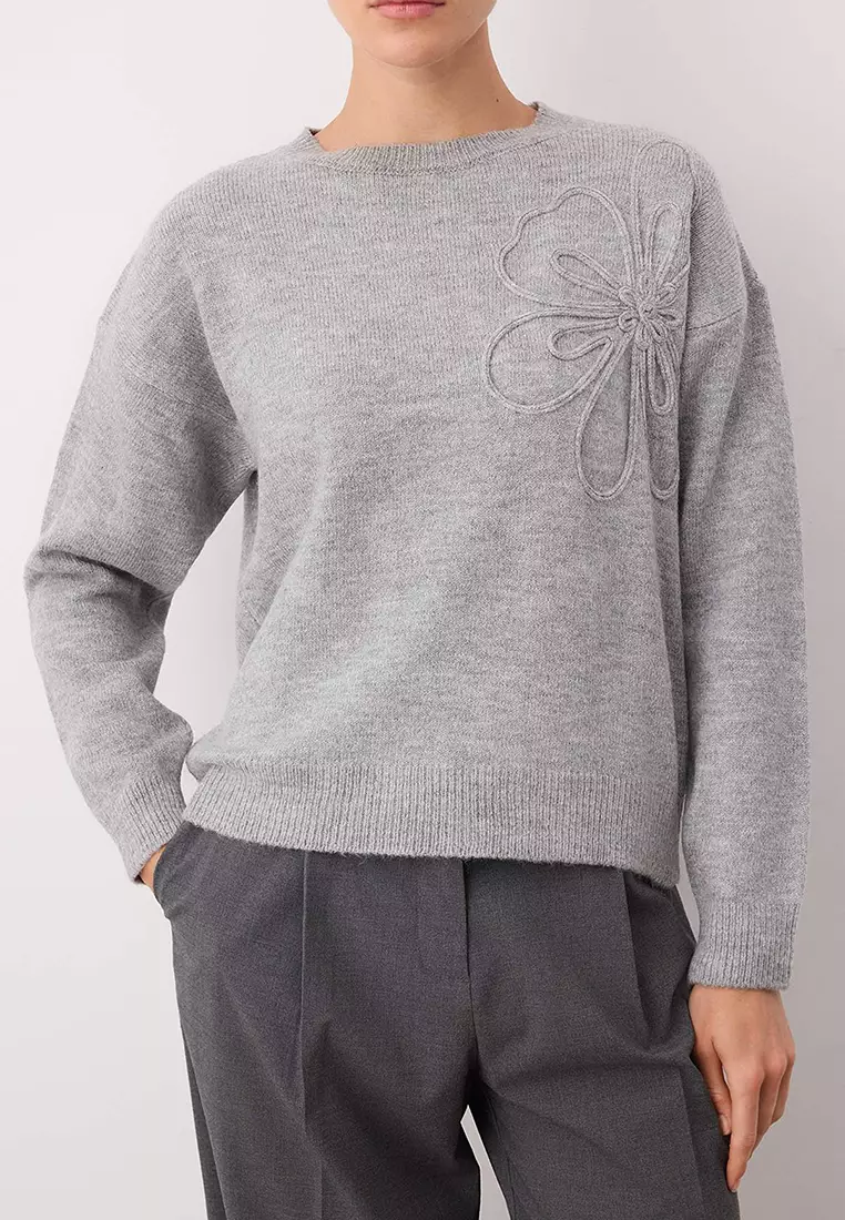 Soft Textured Floral Patterned Knitwear Sweater