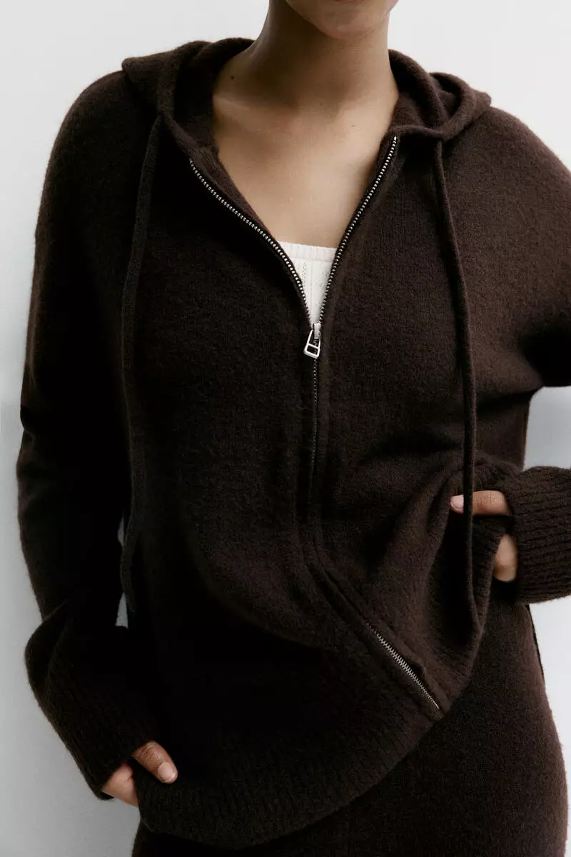 Knitted zip-through hoodie