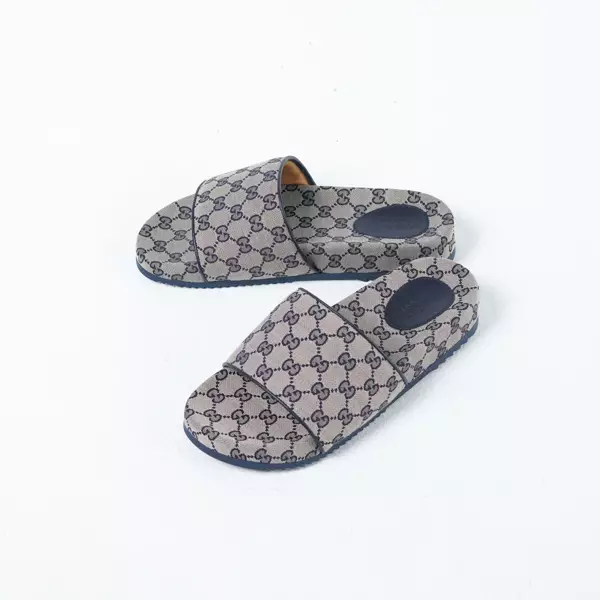 Sandal GUCCI GG EBONY MONOGRAM NAVY BEIGE SLIDE 100% ORIGINAL