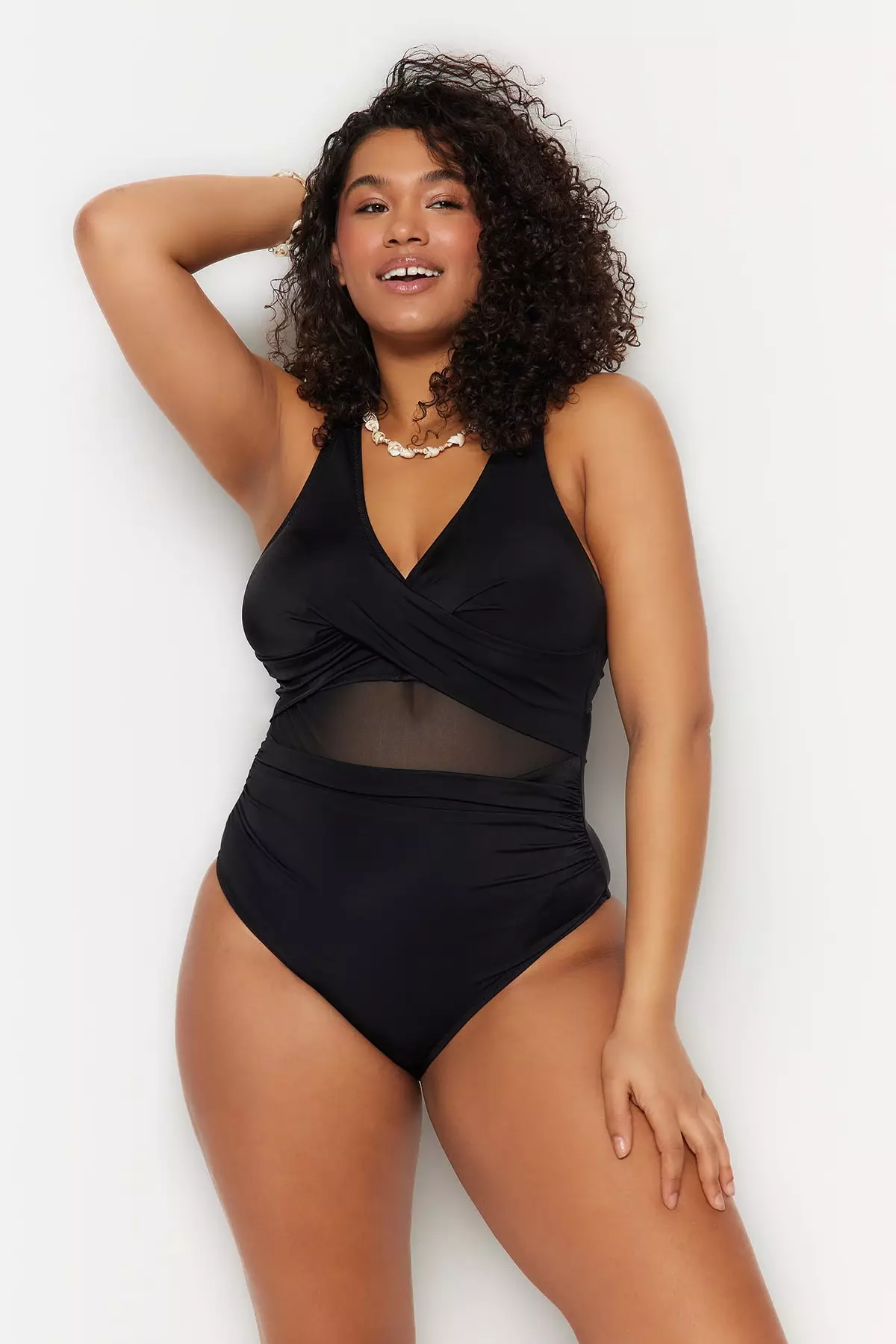 Trendyol Plus Size Black Mesh Detailed Swimsuit 2024, Buy Trendyol Online