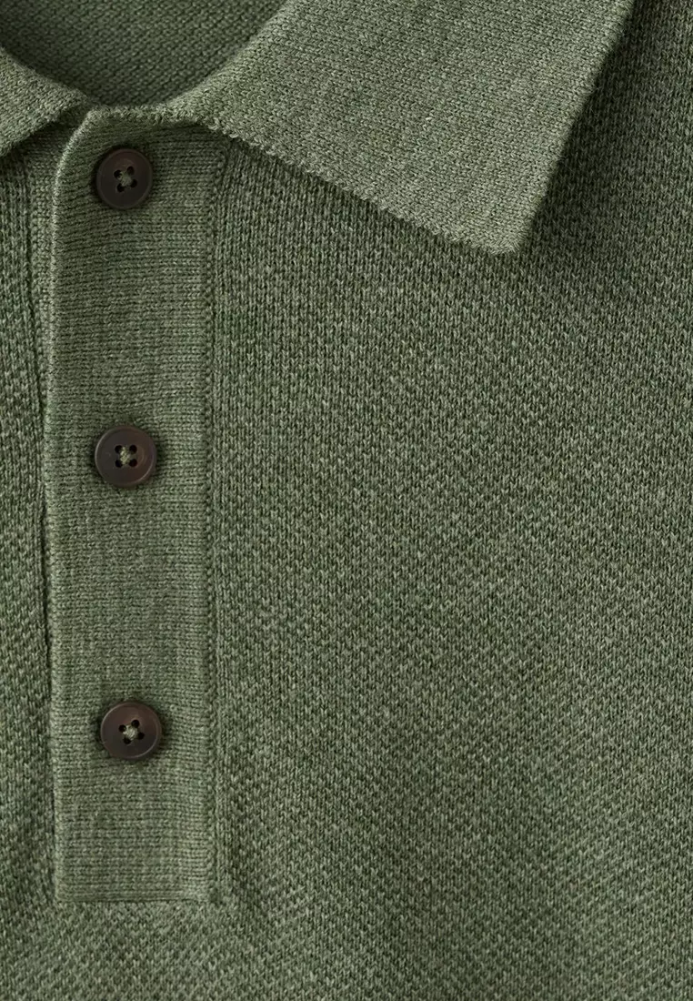 Fine Knit Polo Shirt With Microstructure