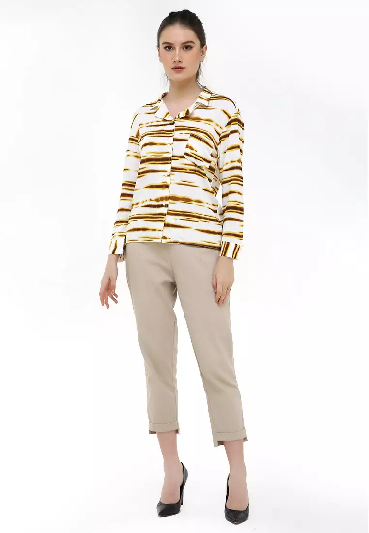 Carel Long Shirt Tie Dye Design Casual  Kemeja Atasan Wanita - Kuning