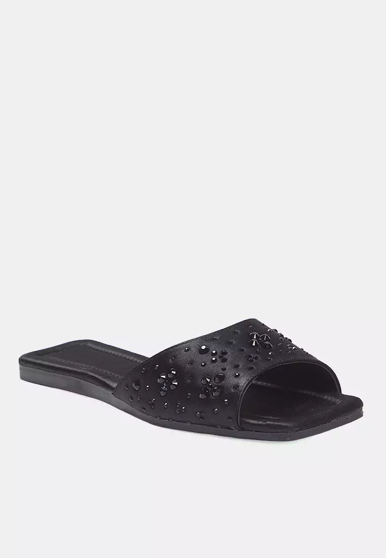 Black Stone Satin Stylish Women's Slippers Takss25Te00025