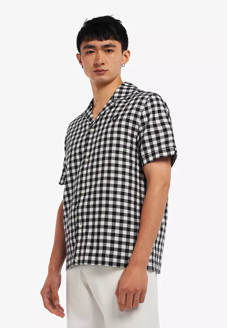 M3639 Gingham Revere Collar Shirt Black