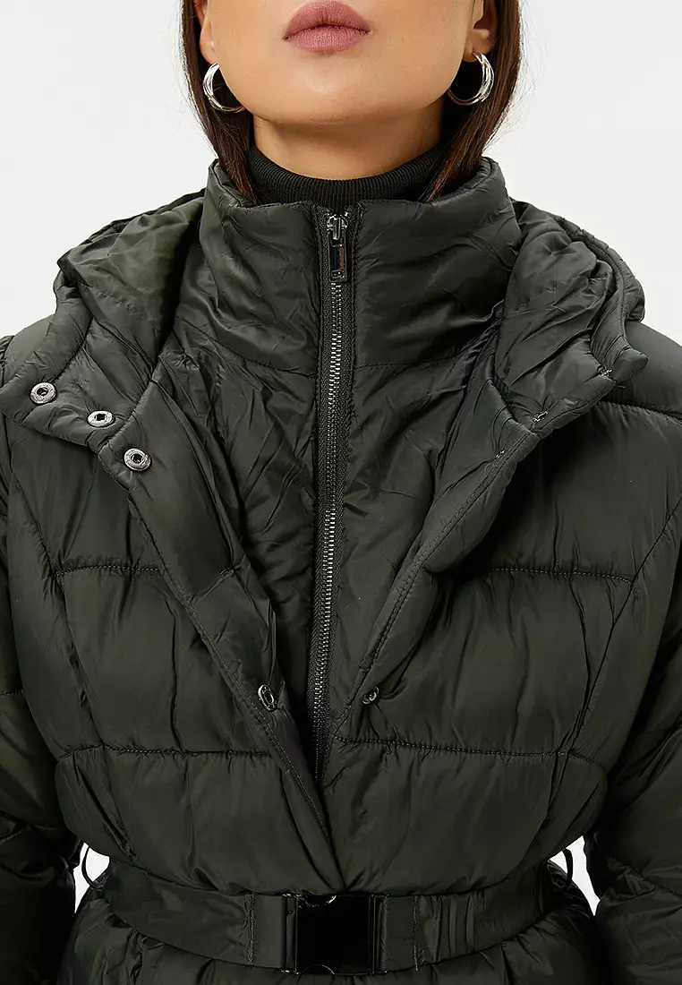 Puffer Hooded Belt Jacket