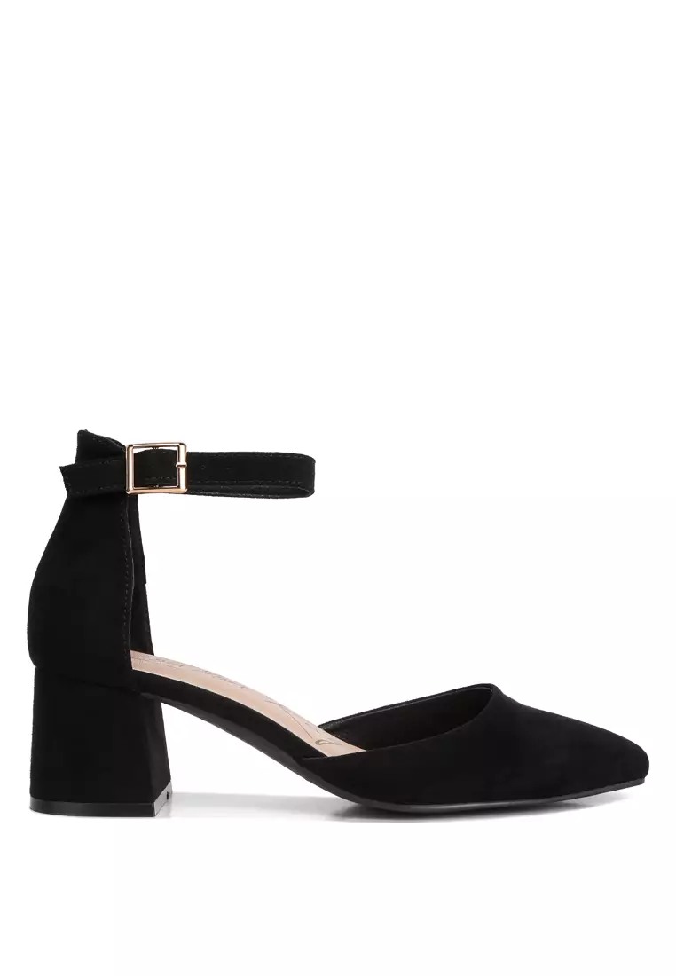 Buy London Rag Black Suede Buckle Detail Block Heel Sandals Online