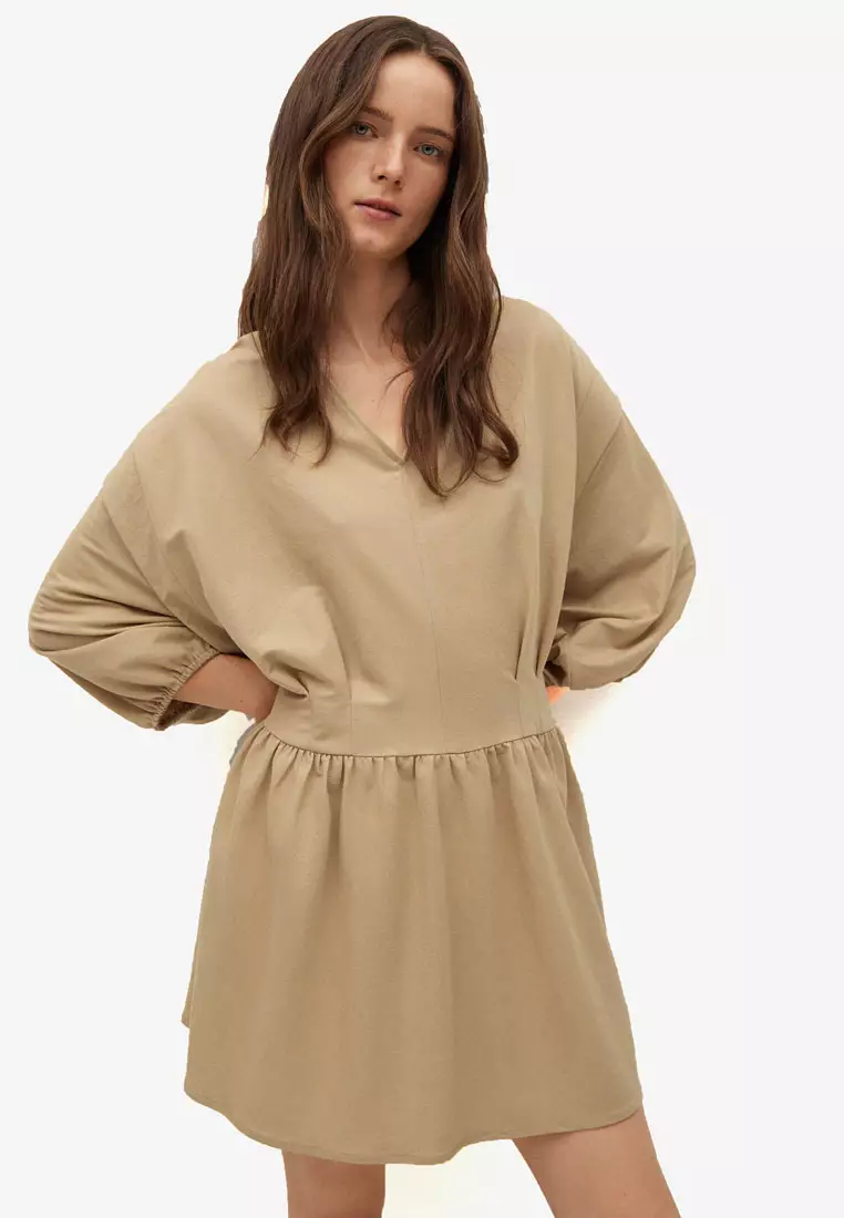 NEW MANGO (ZARA Group) MEDIUM BROWN BEIGE SHIRT DRESS Size XL (CAN FIT AN  L)