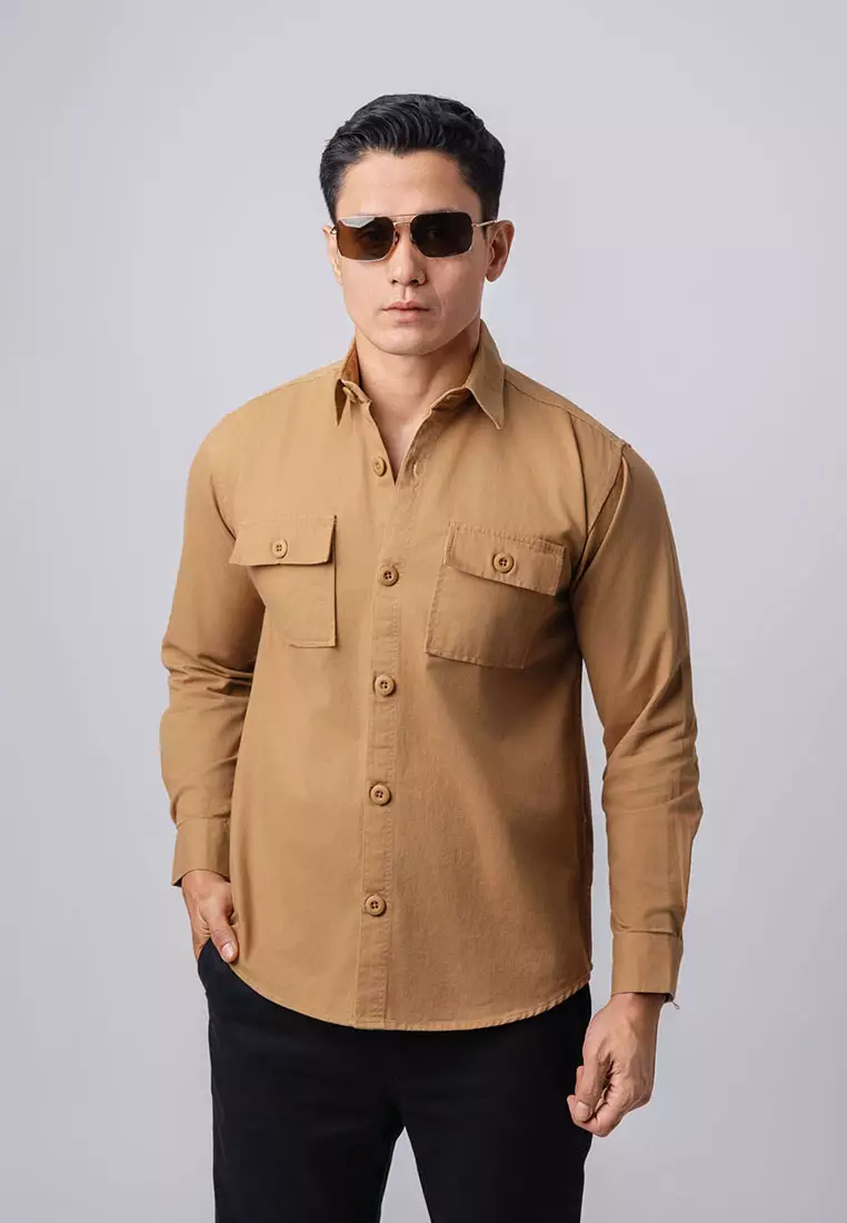 Jacket Shacket Workwear Shirt Camel Brown
