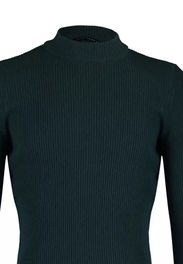 Slim Fit Buttoned Polo Neck Corduroy Knitted Sweater