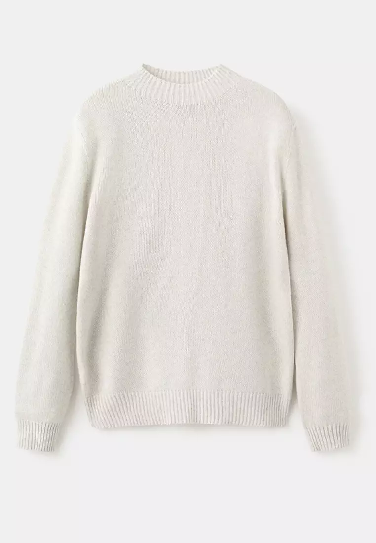 Ribbed-Neck Wool-Blend Sweater
