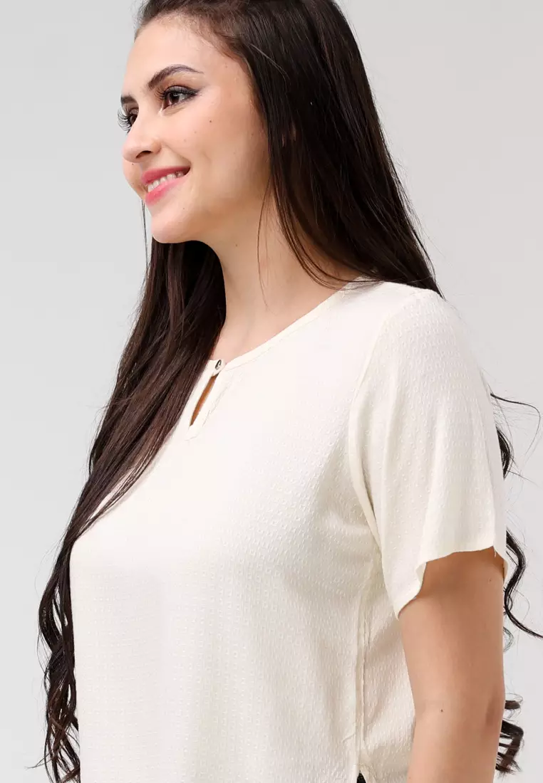 Textured Woven Short Sleeves Blouse