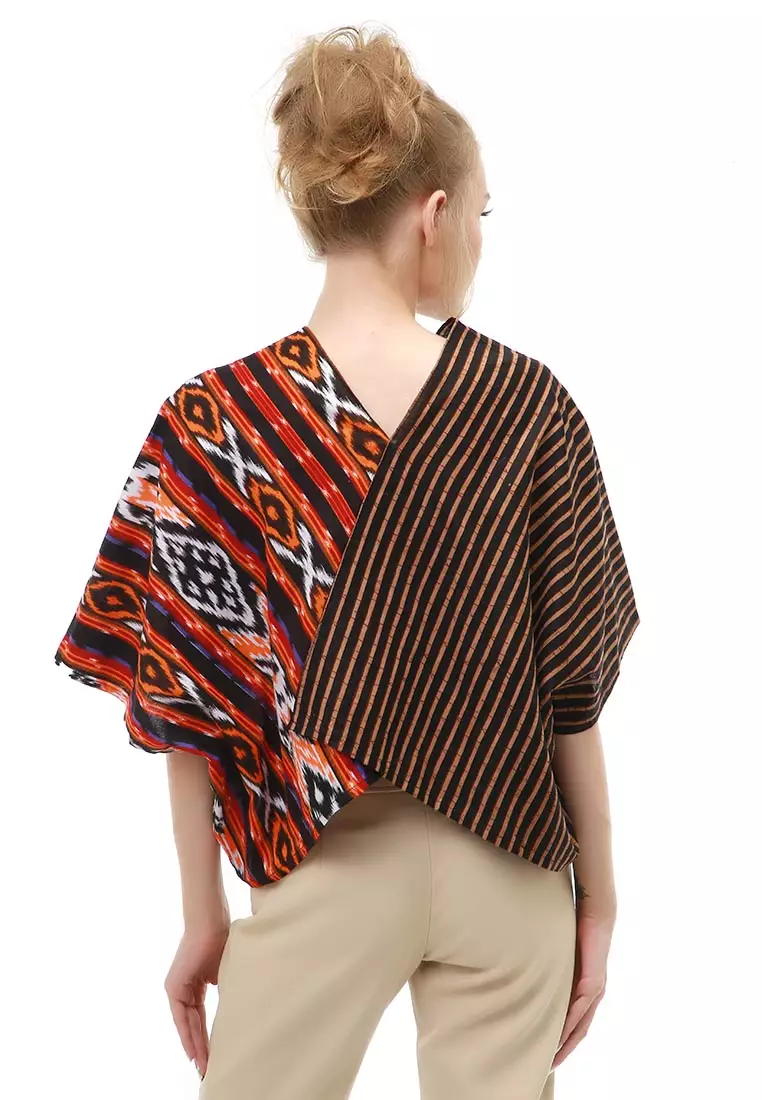 Lynelle Atasan Formal Wanita Blouse Crop Top Batik Songket Material Cotton ORIGINAL - Orange