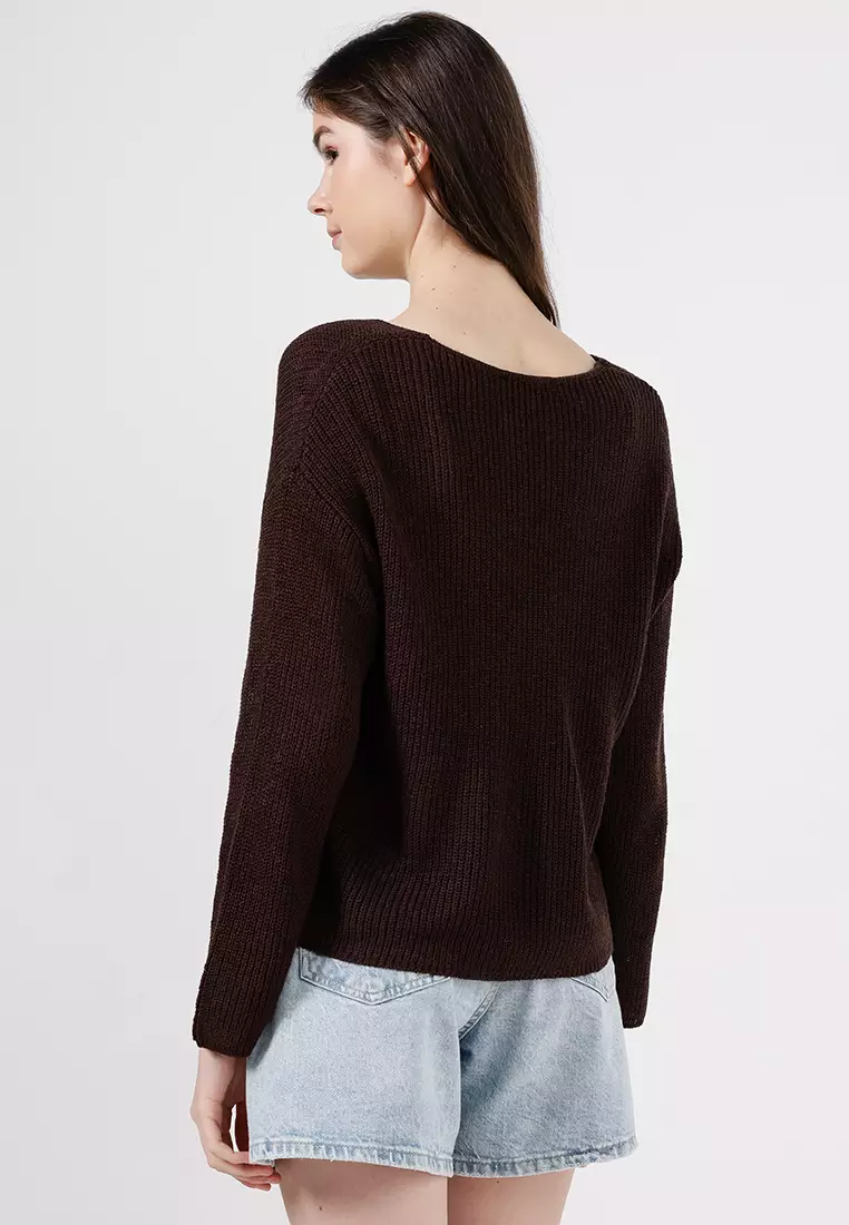V-Neck Openwork Knitted Sweater