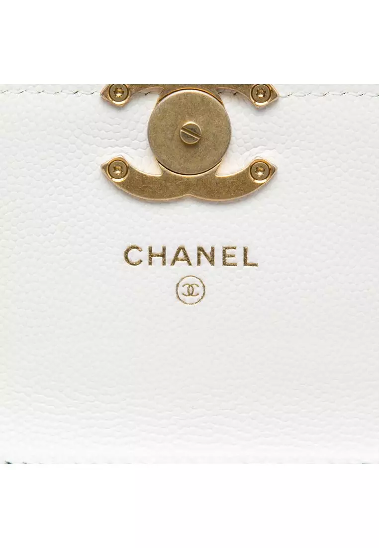 Pre-Loved Chanel Quilted Caviar Card Holder On Chain
