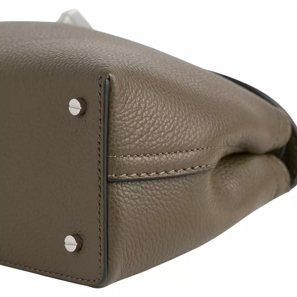 T-Lock Grained Leather Clutch Bag Dark Taupe