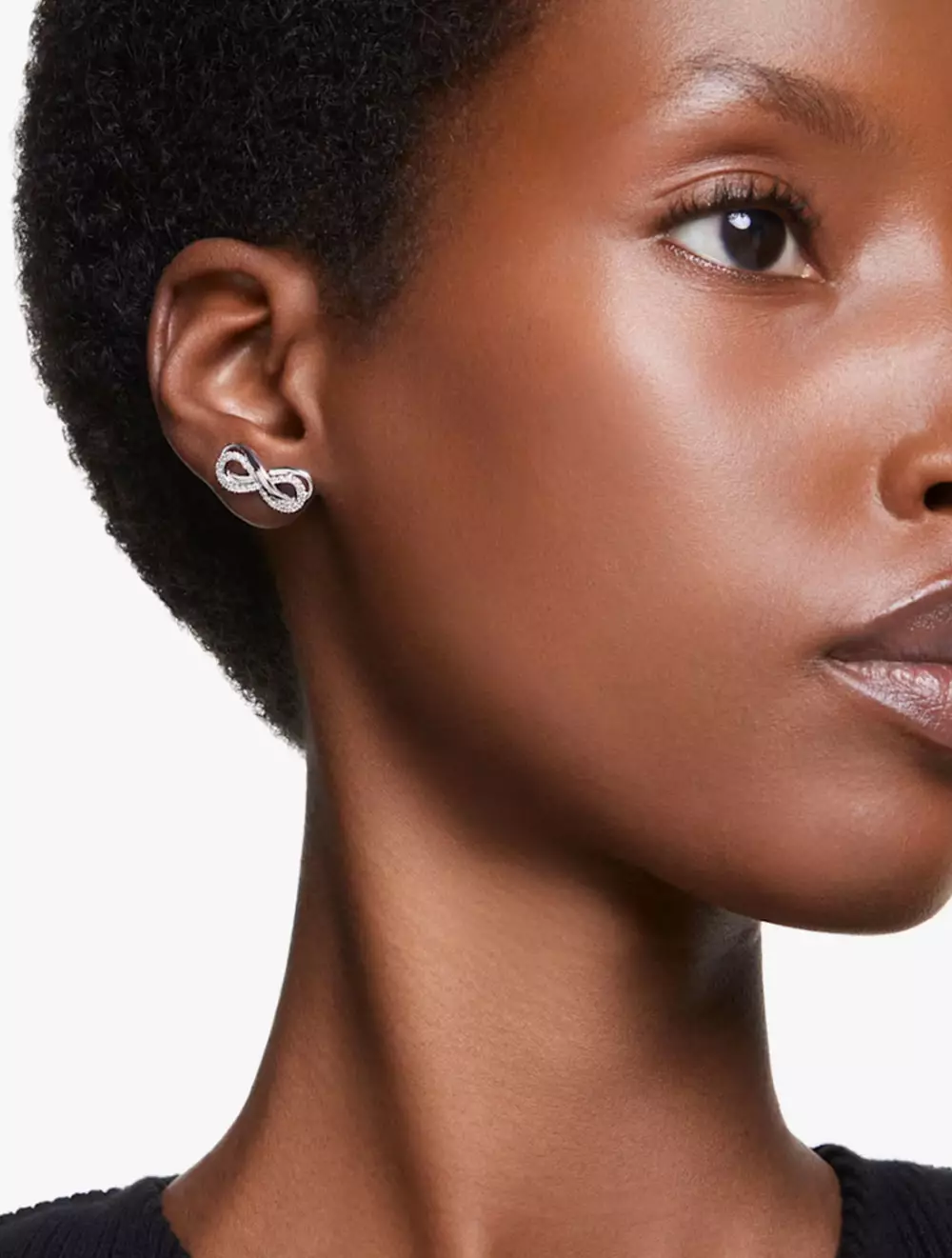 Hyperbola Stud Earrings, Infinity, White, Rhodium Plated - White