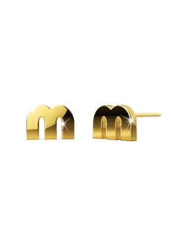 Bullion Gold 金色 BULLION GOLD Bold Initial Alphabet Letter Earrings Gold Layered Steel Jewellery- M C23BBAC0A851A3GS_1