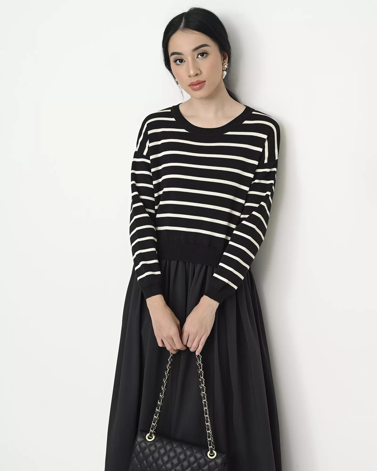 Geulis.id SELVI STRIPES DRESS - BLACK
