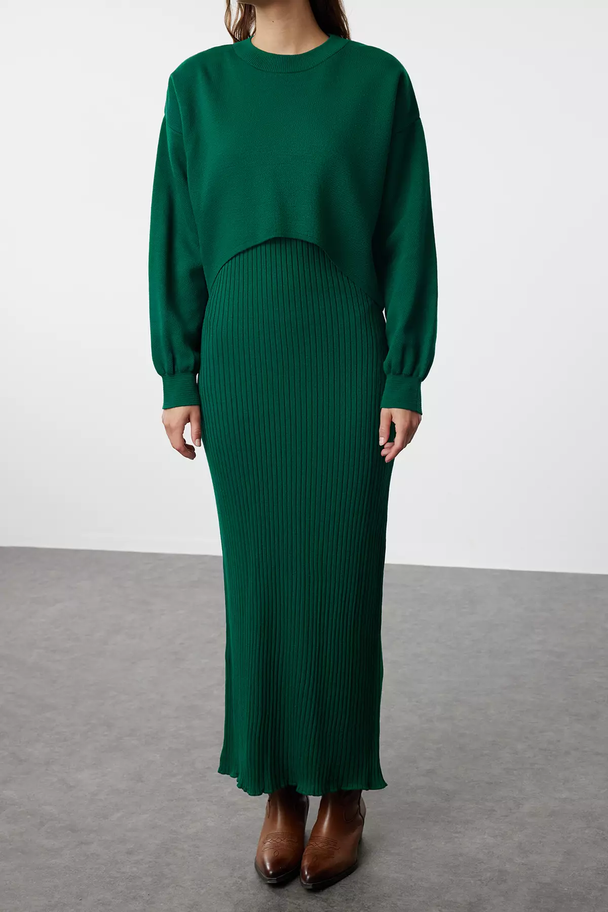 Green Midi Knitted Sweater-Dress Set TWOAW25EL00060