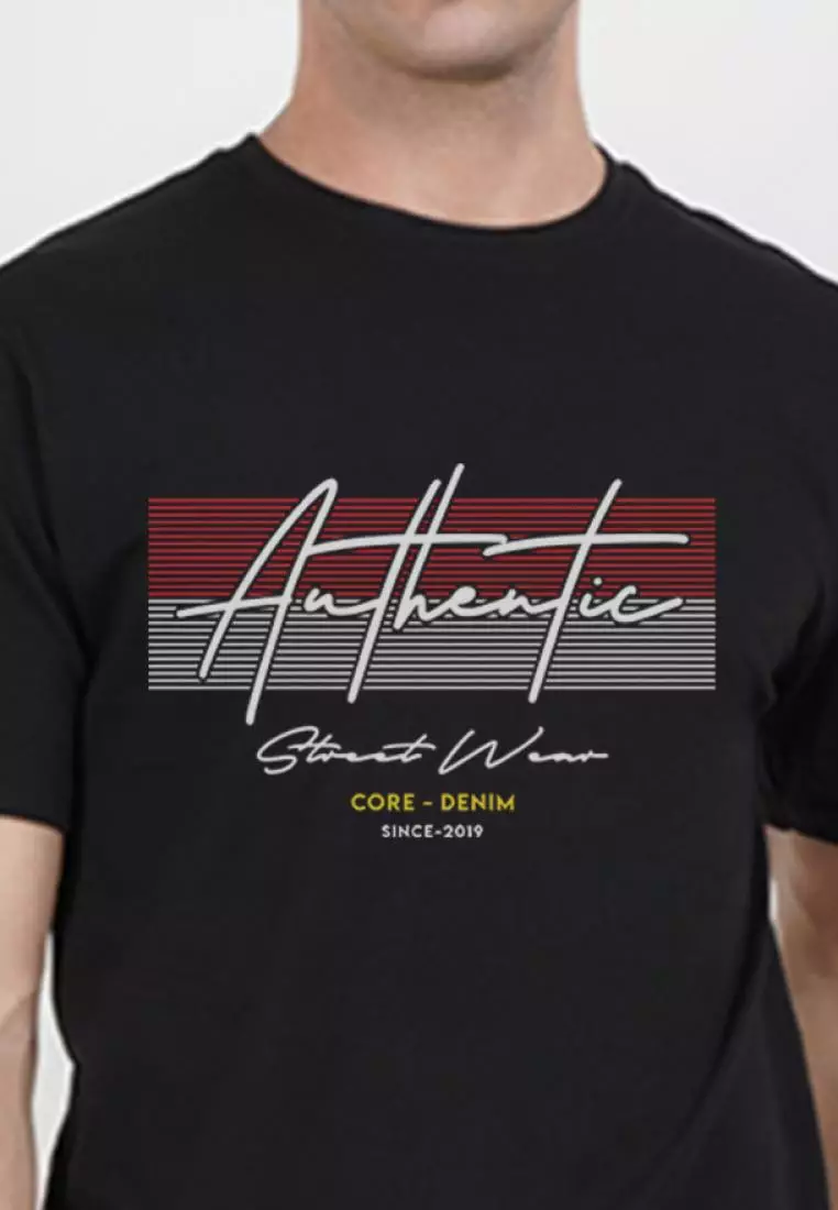 街头服饰正宗图案黑色棉质短袖休闲 T 恤