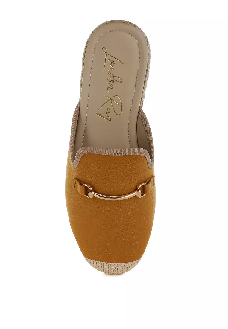 Horsebit Detail Espadrilles Mules In Brown