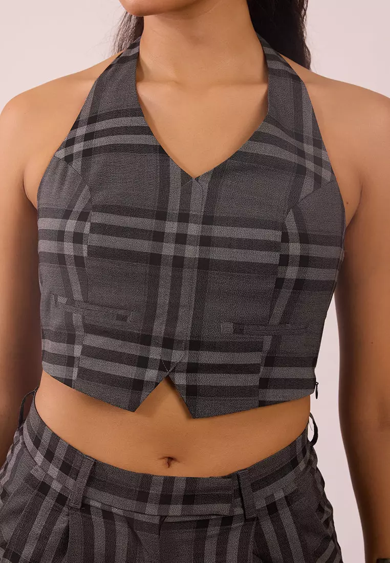 VIRGIO Viscose Stretch Halter Checked Vest