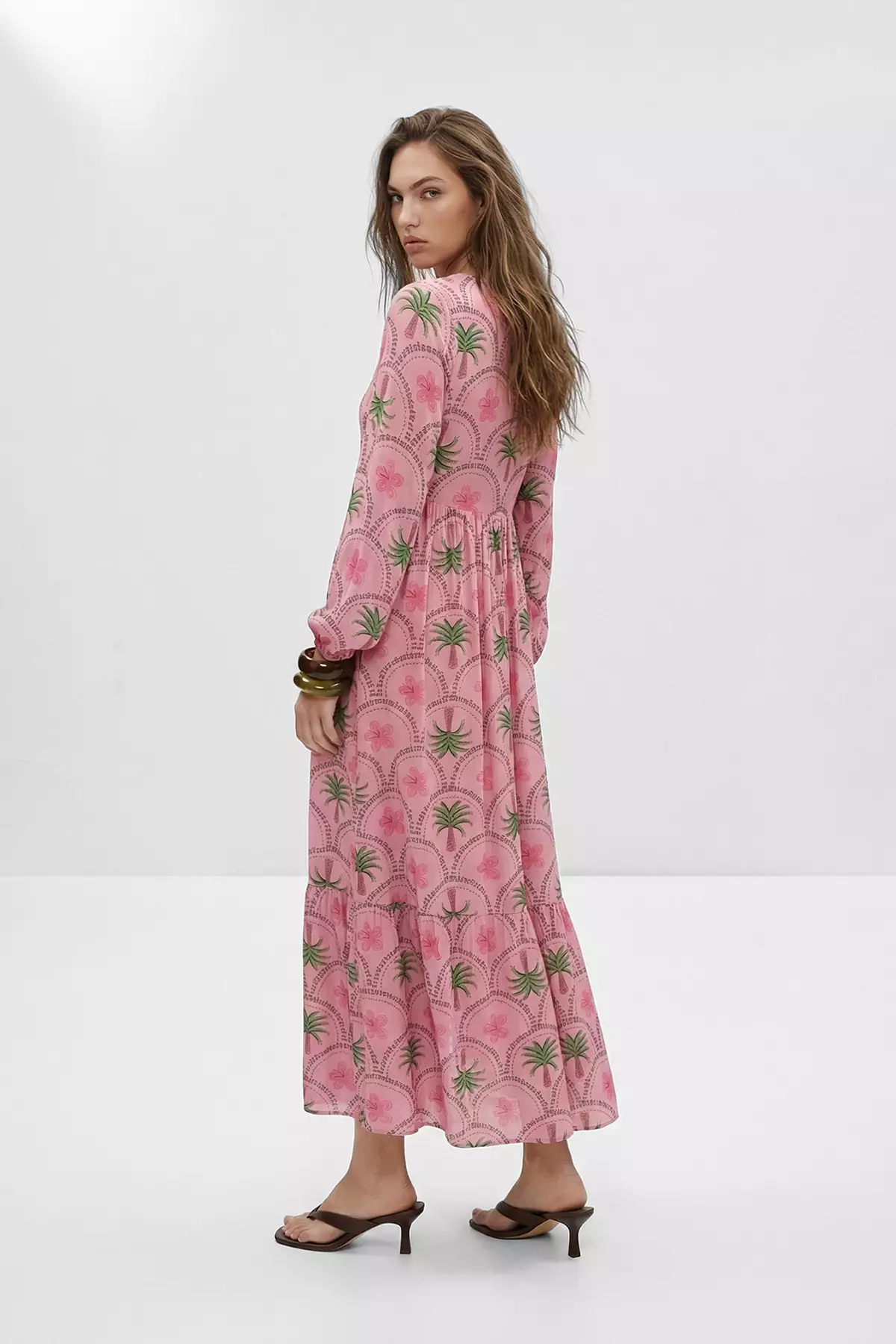 Pink Viscose Fabric Unlined Tropical Hijab Dress Tctss26Eb00158