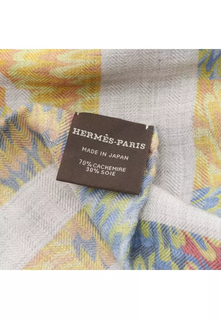 Pre-Loved Hermès carres 90 MARBLE EX-LIBRIS scarf cashmere silk gray multicolor Kyoto Marble