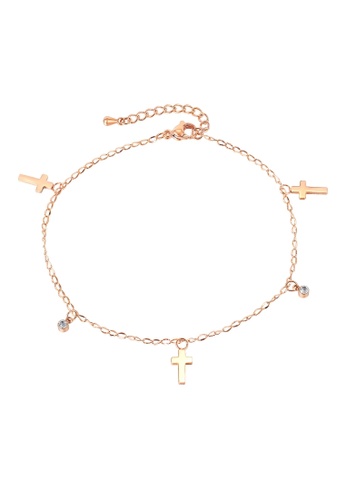 Air Jewellery gold Luxurious Kenna Cross Anklet In Rose Gold 6C582ACA643388GS_1