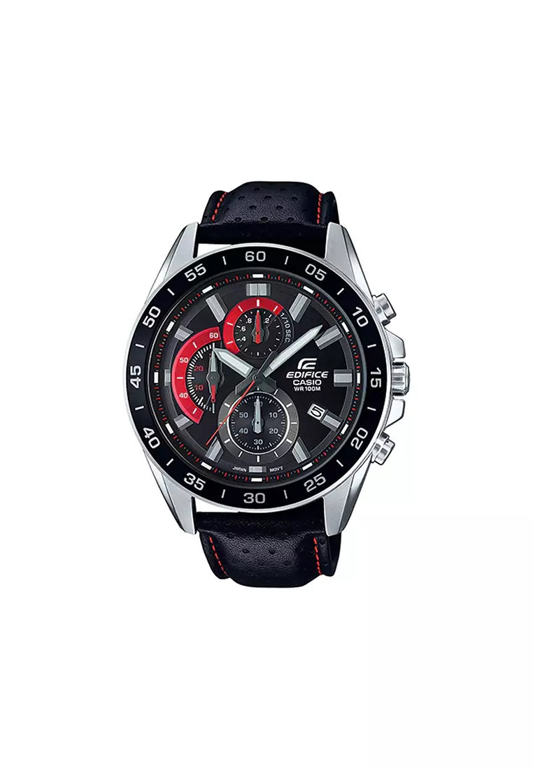 Buy Edifice Men's Chronograph Watch with Black Leather Band EFV-550L ...