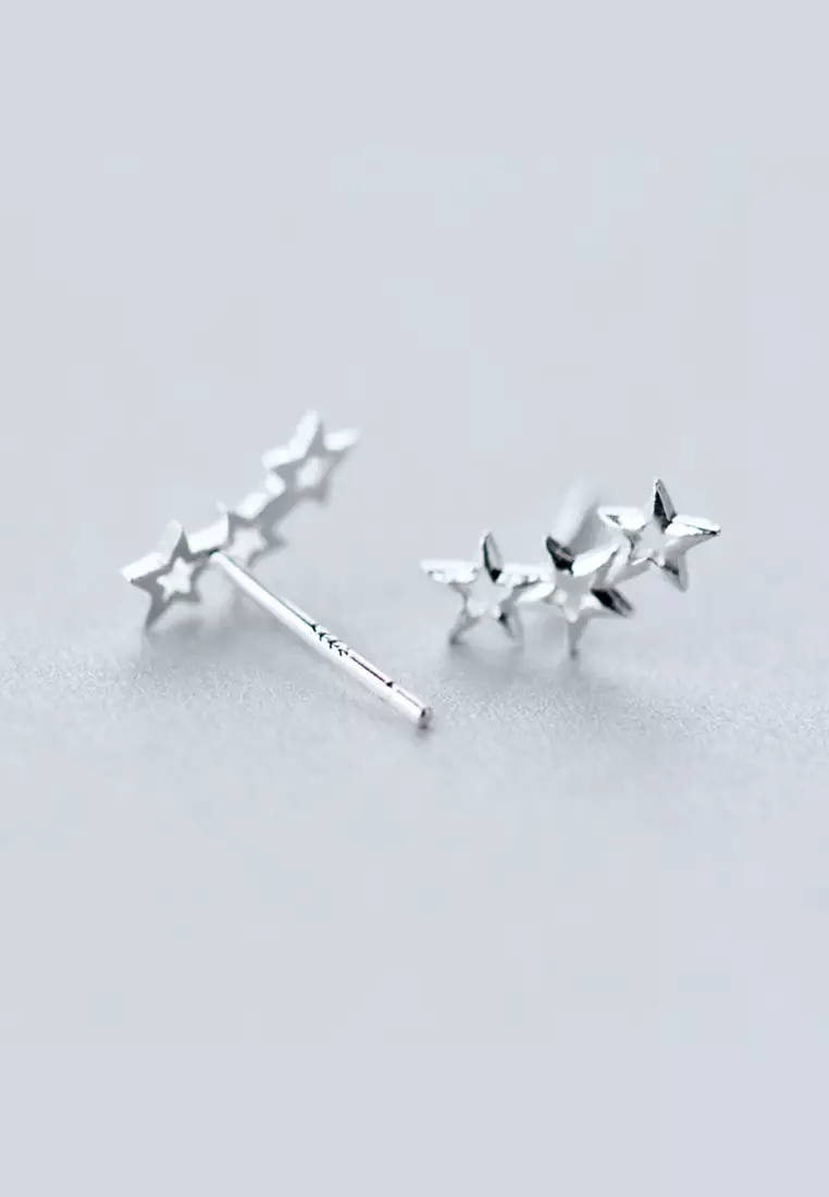 925 Silver Three Linked-Stars Earrings JW AR-E0800